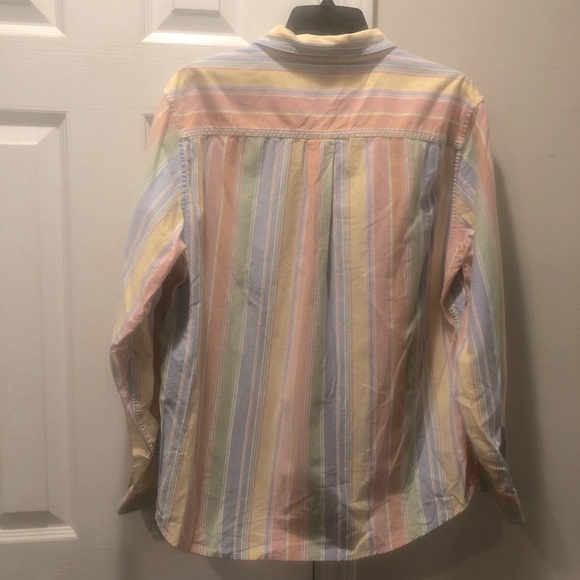 LL BEAN Pastel Striped Oxford Button Down Shirt Shacket Vintage 90’s - Picture 4 of 8